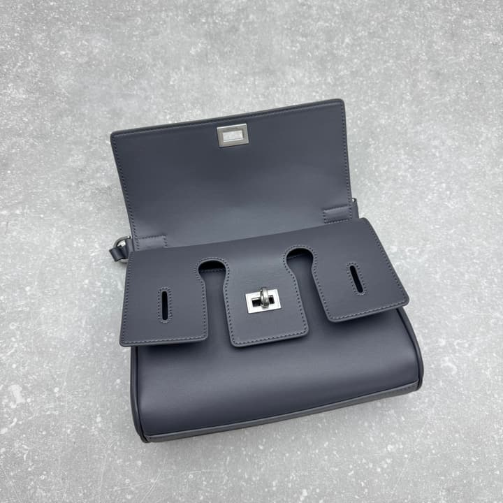 Balenciaga Bel Air Flap Small Leather Bag in Grey