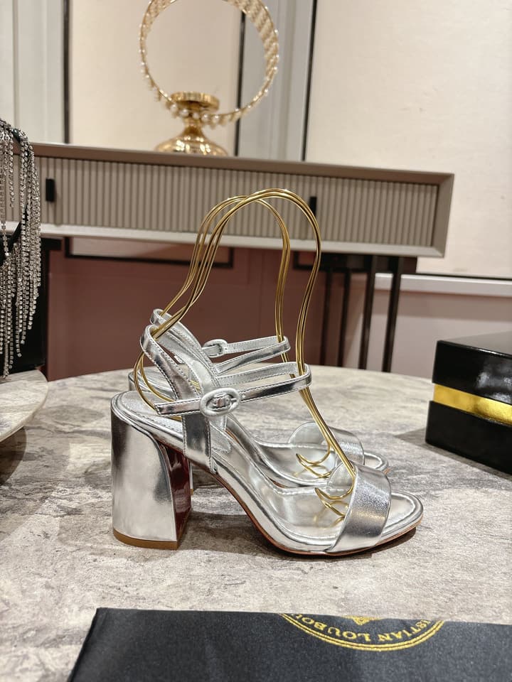 Christian Louboutin Block Heel Sandals in Beige