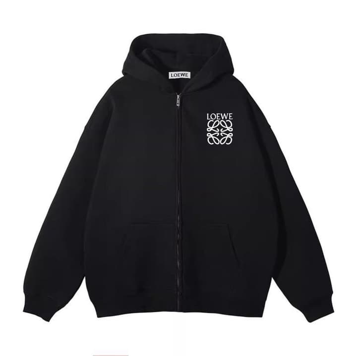 Loewe Hooded Zipper Sweatshirt in Black