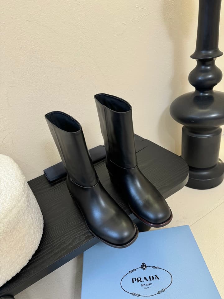 Prada Thick-Sole Knight Boots – 25SS in Dark Brown Suede