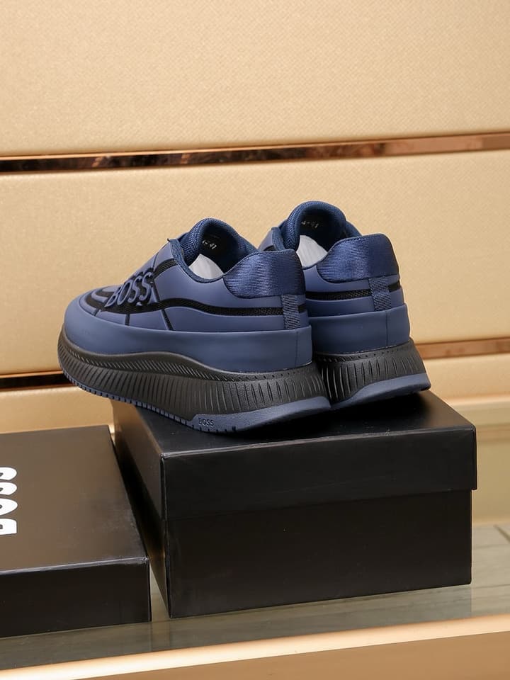 Boss New Men's Luxury Athletic Sneakers in Black With White Detail