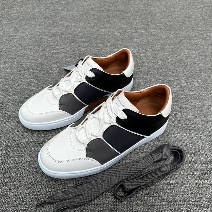 Zegna Tiziano Smooth Leather Gradient Patchwork Low-Top Sneakers in White Black Gray Gradient