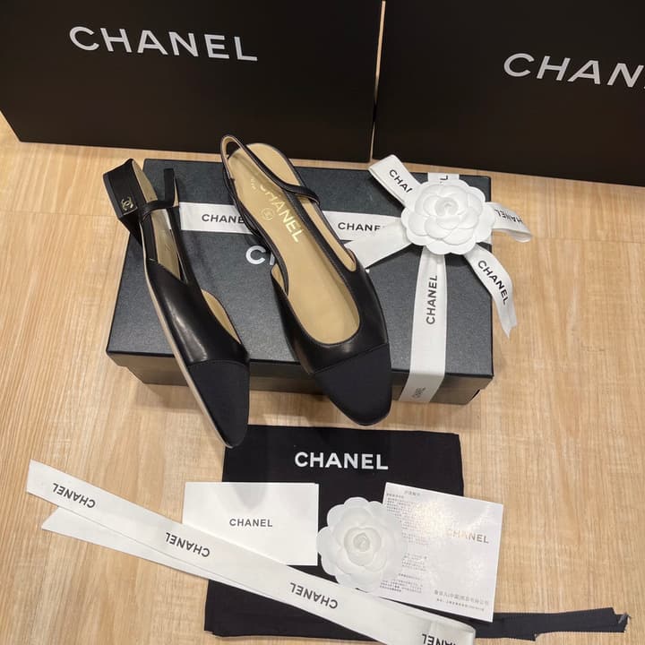 Chanel Classic Slingback Heels in Black Polished Finish