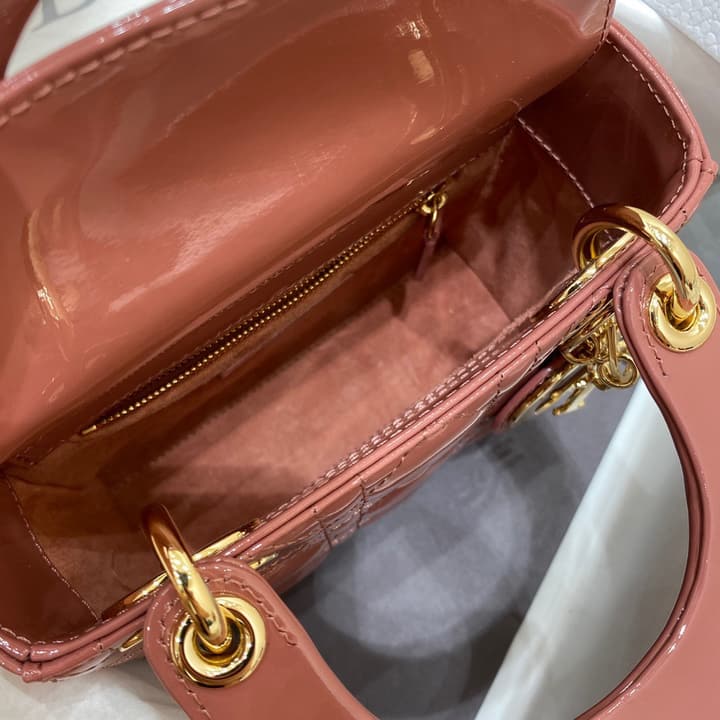 Dior Lady Dior Mini Patent Crossbody Bag in Cherry Red Patent