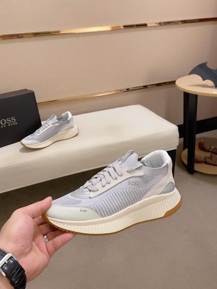 Boss Latest Casual Fly-Knit Sneakers in Black With Gold Accents