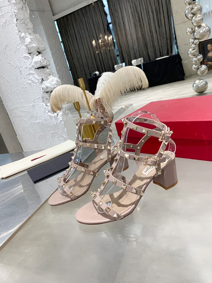 Valentino Studded Classic Block Heel Sandals in Black With Black Studs 6.5cm Heel
