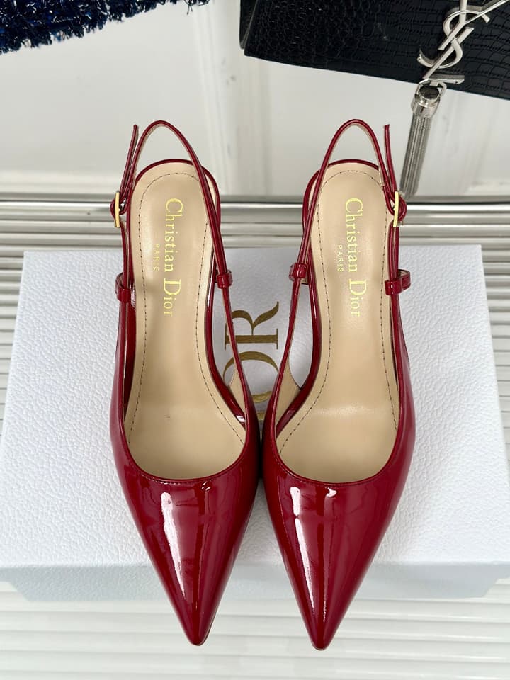 Dior Pearl Heel Pointed-Toe Slingback Mules – Spring/Summer Collection – 2024 in Black Leather