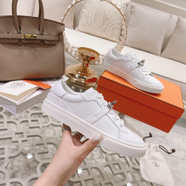 Hermès Kelly Buckle White Sneakers