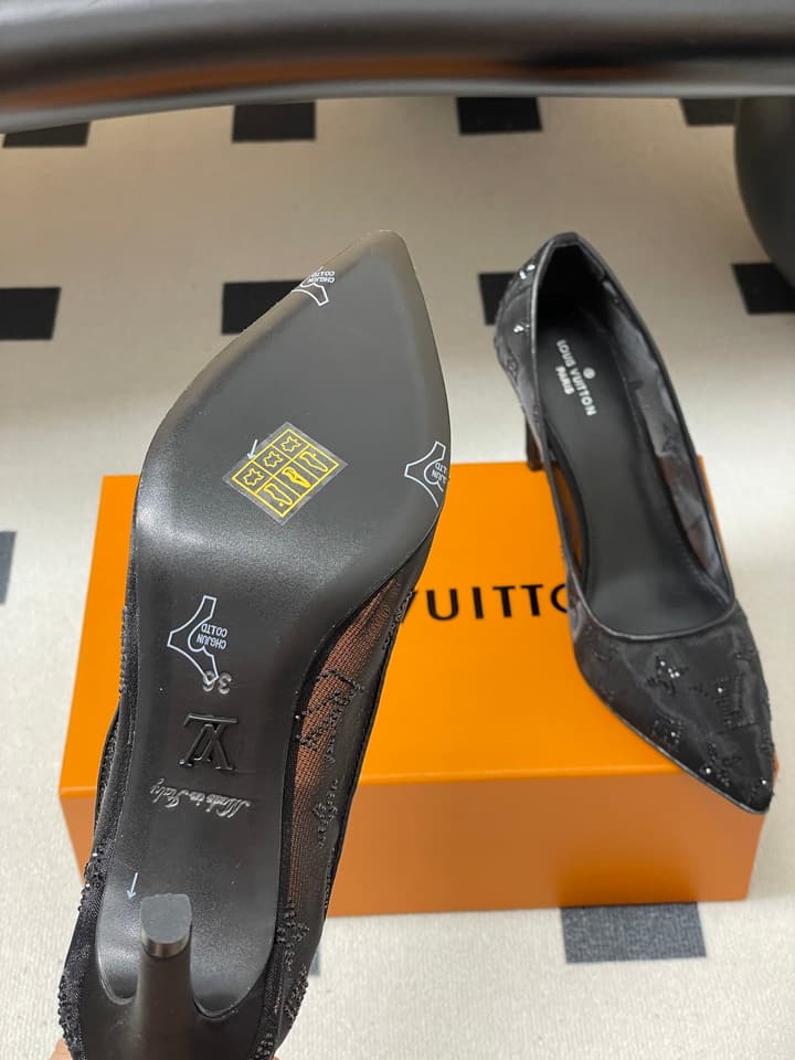 Louis Vuitton Gala Mesh Rhinestone High Heels – 25SS in Beige Monogram Lace