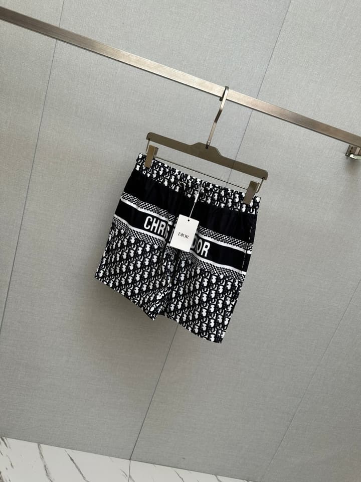 Dior Men's Casual Beach Shorts – 2025SS Collection in Black Dior Band Monogram