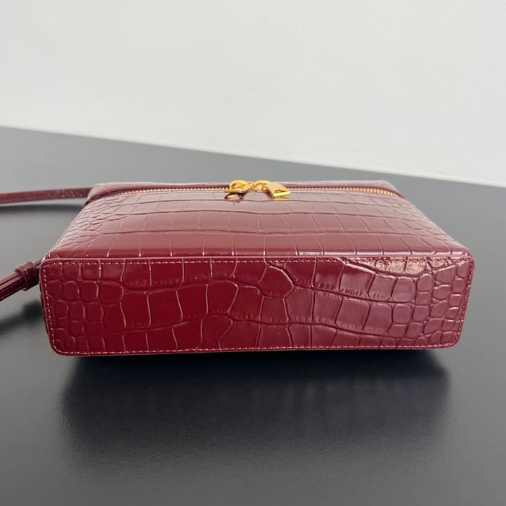 Bottega Veneta Crocodile Embossed Vanity Case in Deep Burgundy Croc