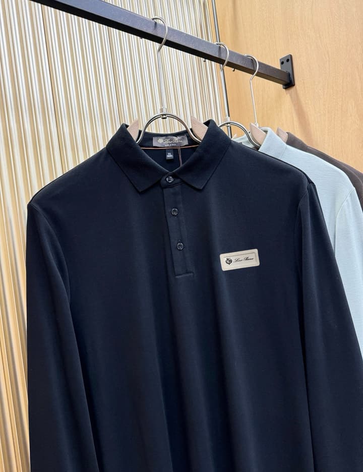 Loro Piana Solid Long Sleeve Polo Shirt – Autumn/Winter Collection in Black