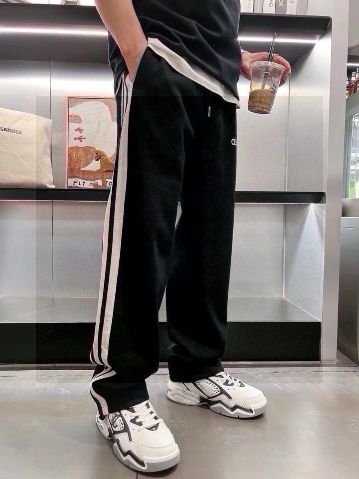 Celine Side-Striped Logo Drawstring Pants – 23SS in Black With White Side Stripes