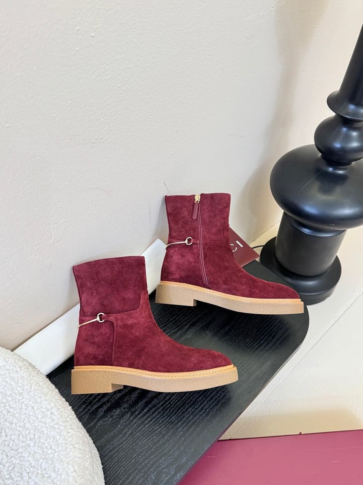 Gucci Runway Suede Boots in Taupe Suede