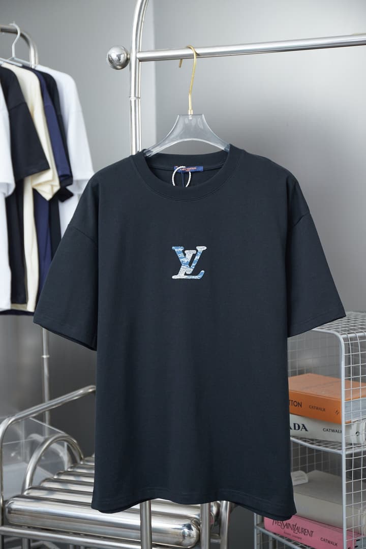 Louis Vuitton Denim Patchwork Rhinestone T-Shirt – 26SS Early Spring Collection in Black