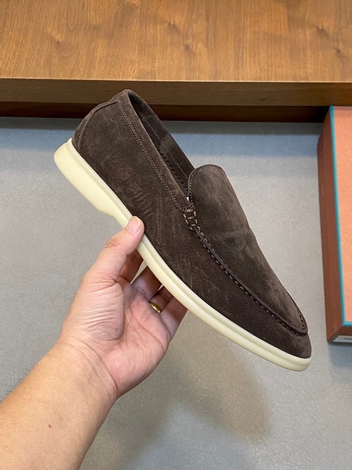 Loro Piana Suede Leather Slip-On Loafers in Black Suede