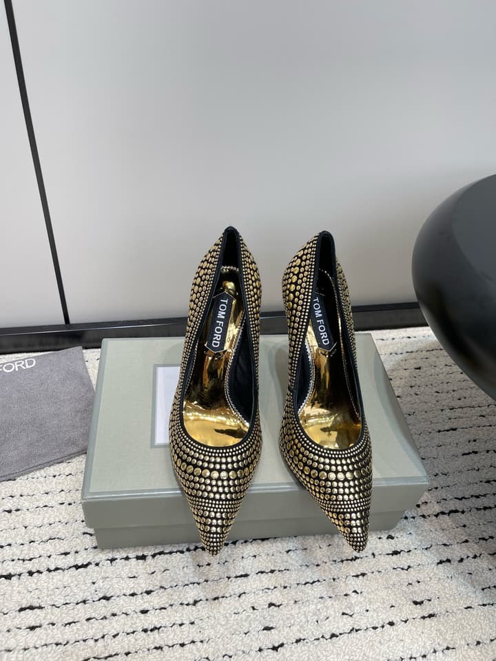 TOM FORD Crystal Embellished Gold Heeled Sandals