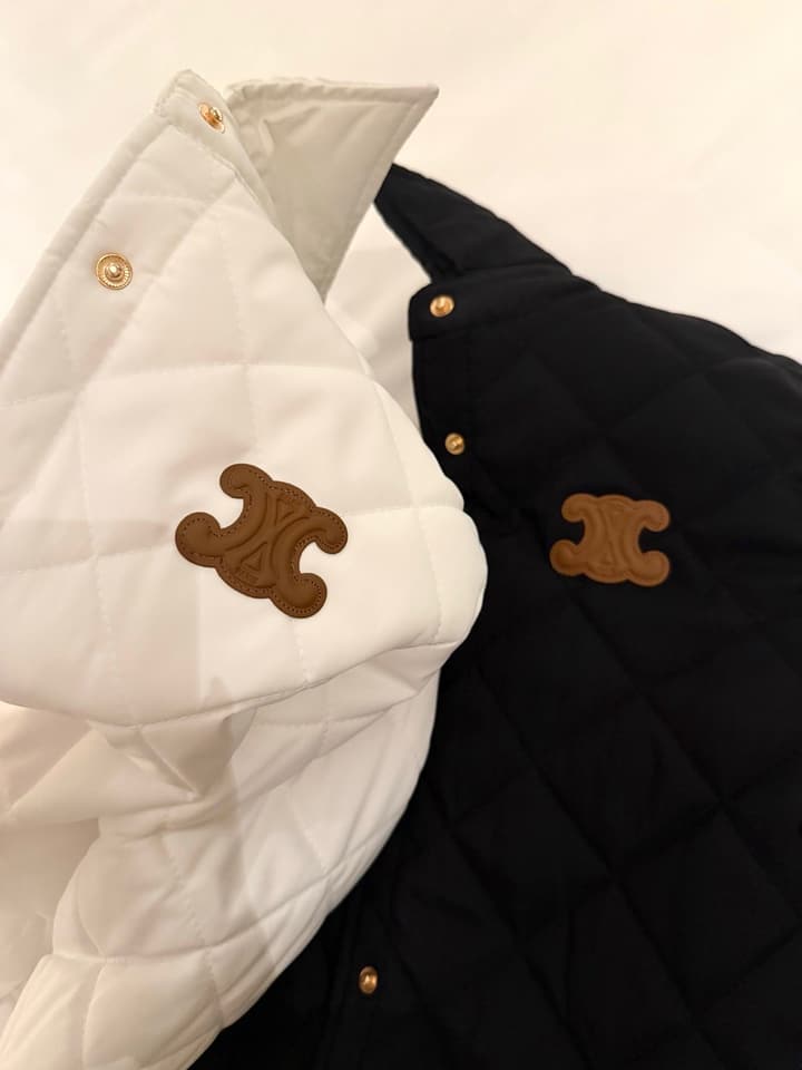 Celine Triomphe Custom Metal Button Puffer Jacket in Black Quilted Jacket