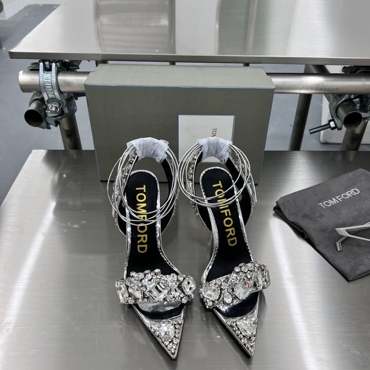 Tom Ford Gold Crystal Heeled Sandals in Metallic Gold