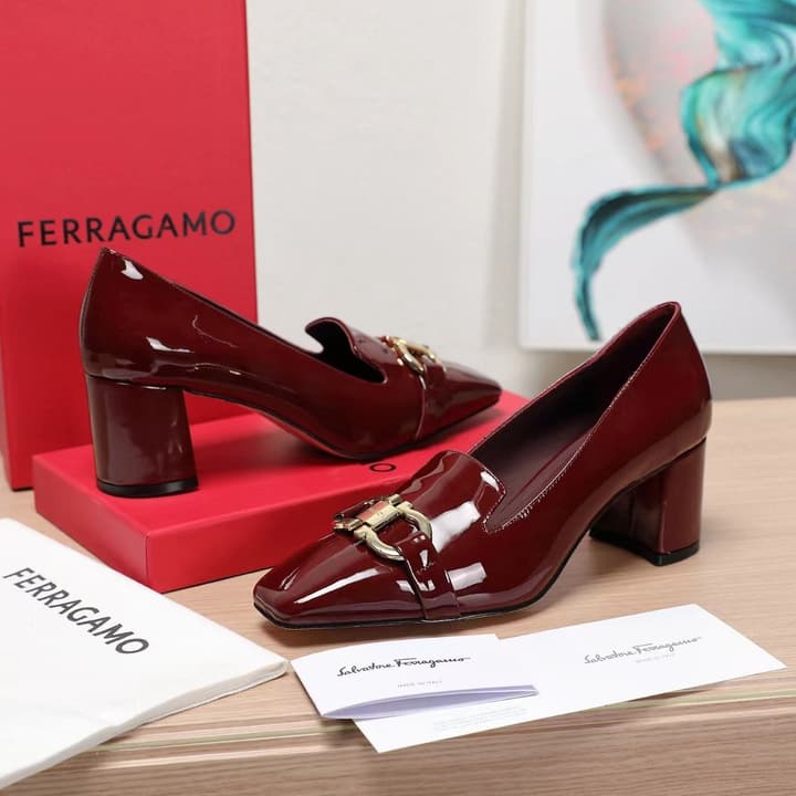 Ferragamo Classic Square Toe Pumps in Brown