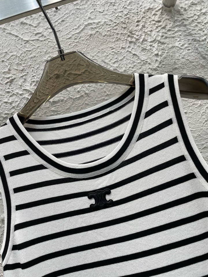 Celine Arc de Triomphe Striped Knit Vest Dress in Black