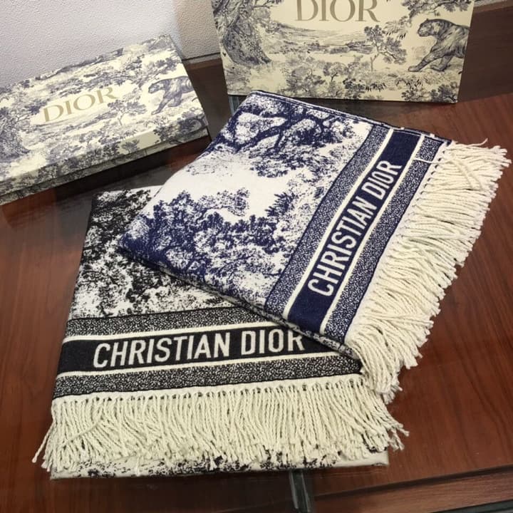Dior Animal Print Cashmere Wool Scarf in Beige