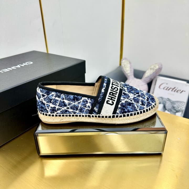 Dior Granville Embroidered Espadrille Flats in Beige/brown Oblique Pattern