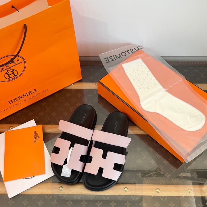 Hermès Chypre Suede Sandals in Burgundy And Beige