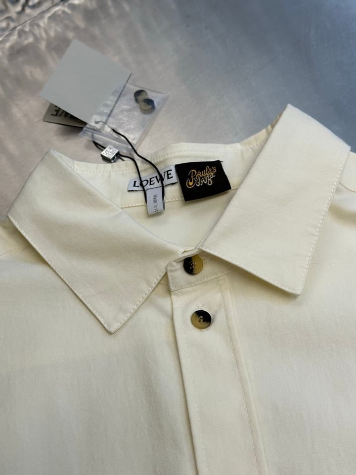 Loewe Embroidered Pocket Lyocell Long-Sleeve Shirt in Off-White