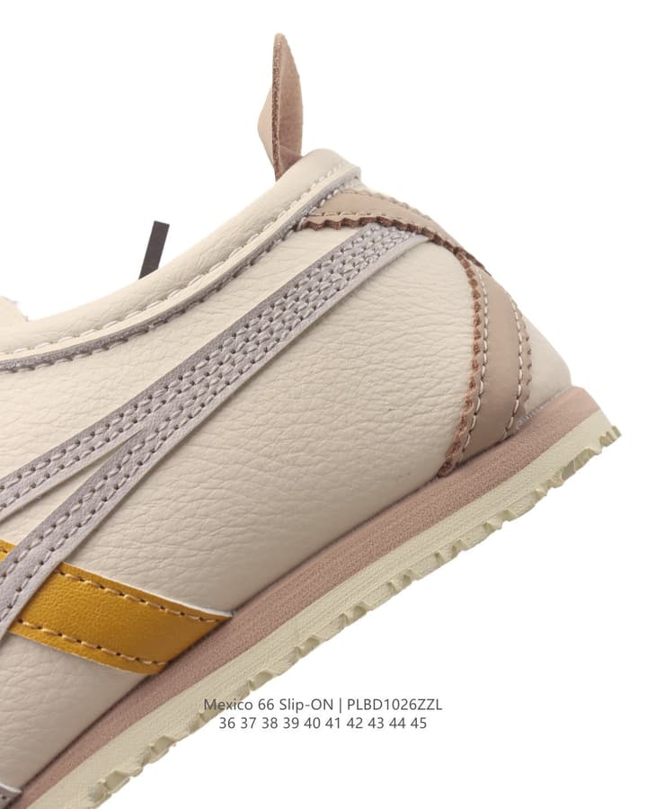 Onitsuka Tiger Mexico 66 Slip-On Canvas Sneakers in Cream Canvas With Gold Stripes