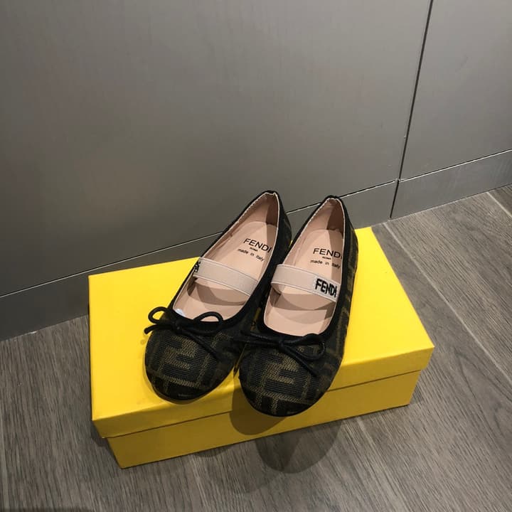 Fendi Girl's Double F Ballerina Flats – Kids Collection – 24SS in Black Monogram