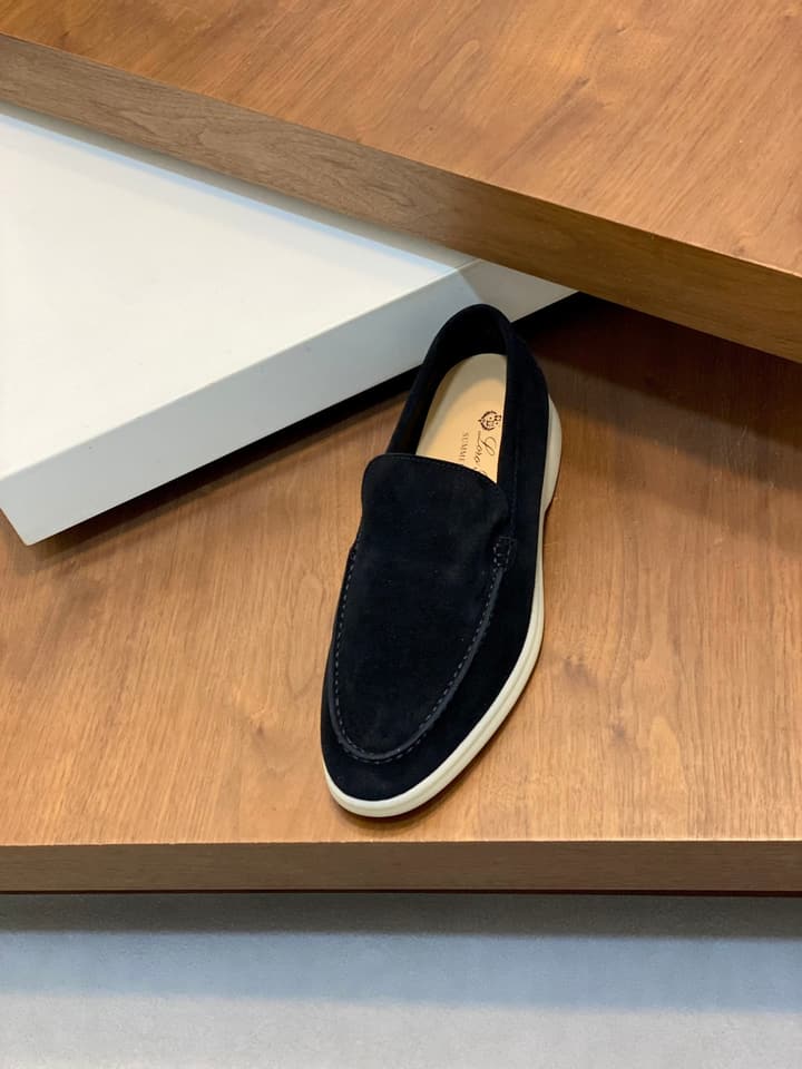 Loro Piana Suede Leather Slip-On Loafers in Black Suede