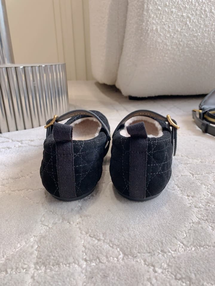 Dior Quilted Wool Mary Jane Flats in Black Suede