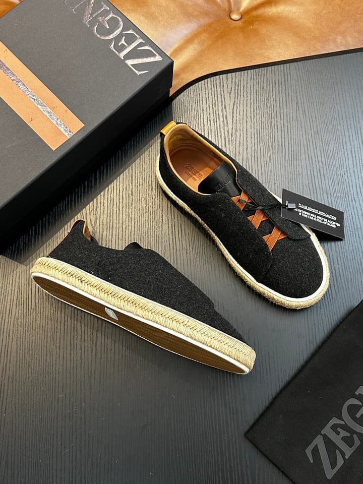 Zegna Triple Stitch Low-Top Sneakers in Dark Charcoal