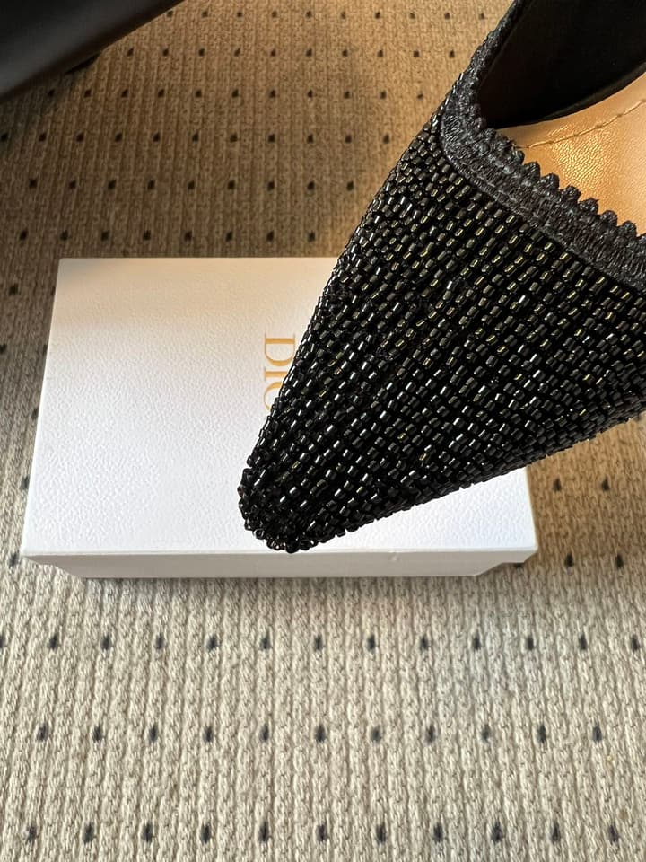 Dior J'Adior Dior Or Embroidered Slingback Heels in Black Smooth