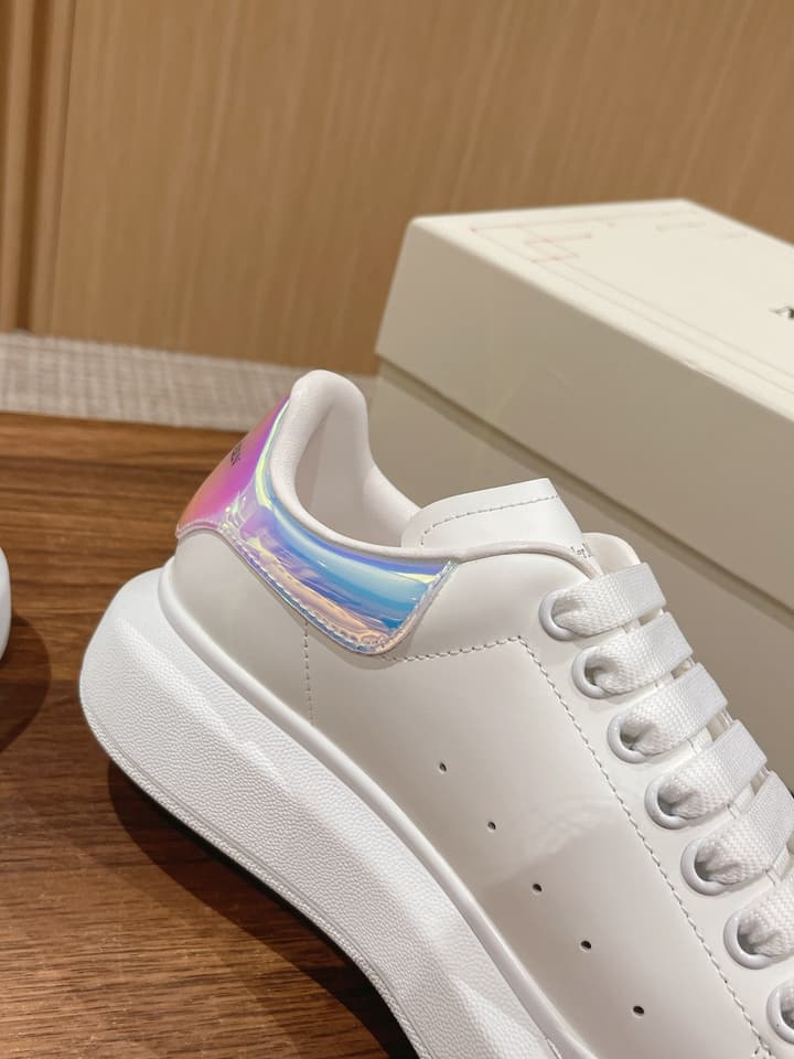 Alexander McQueen Classic Versatile White Sneakers in White With Black Laces & Heel