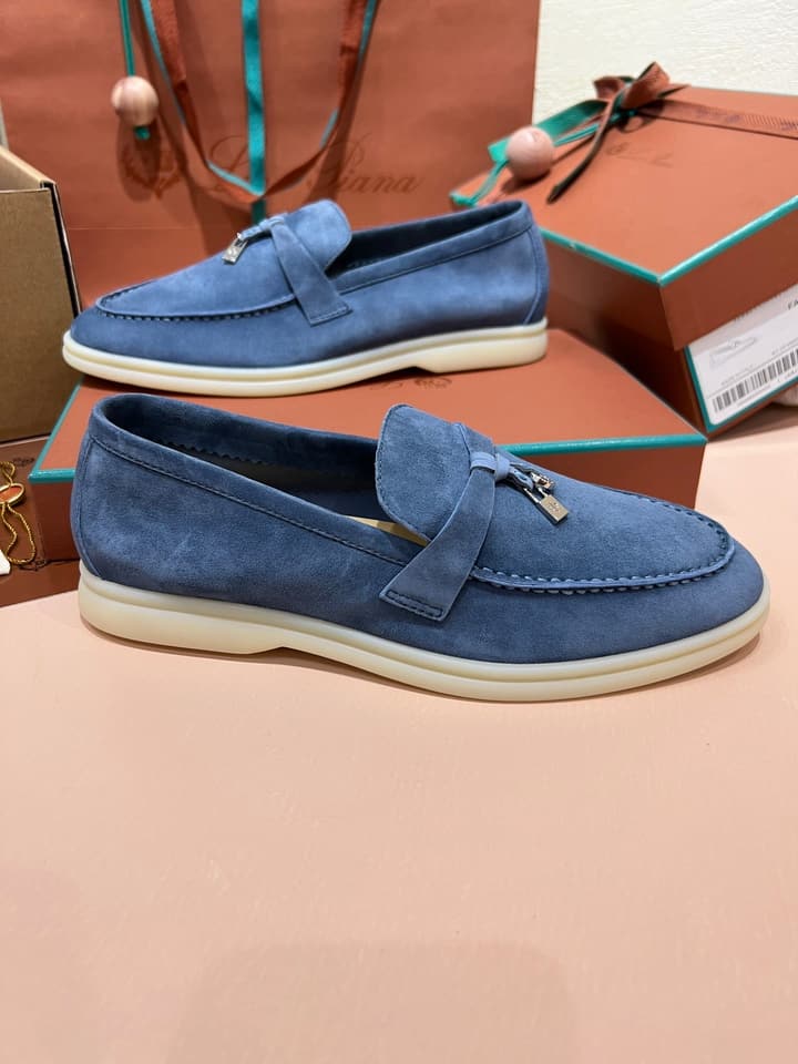 Loro Piana Classic Suede Backless Mules in Ash Blue Suede