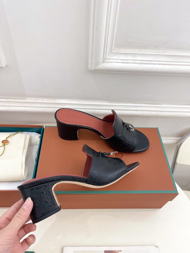 Loro Piana Summer Charms Ostrich Mules – 2025 Spring/Summer Collection in Black