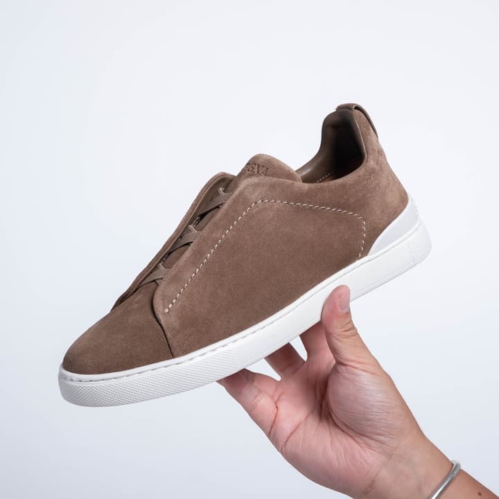 Zegna SECONDSKIN Triple Stitch Low-Top Sneakers in Navy Smooth Leather