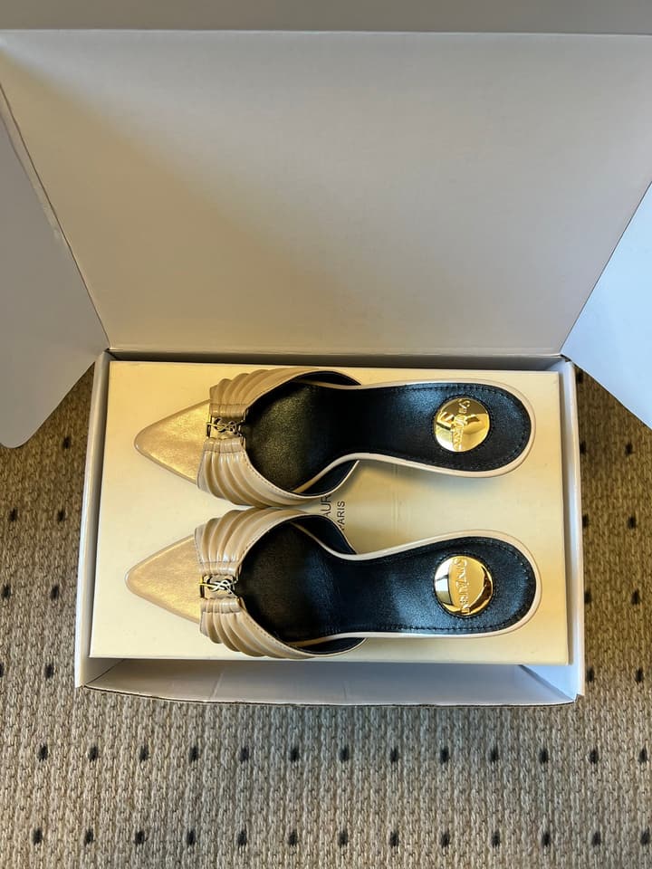Saint Laurent Ruched Leather Mules – 26SS in Beige