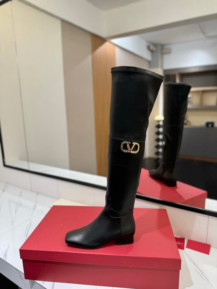 Valentino Garavani VLogo Type Leather Over-the-Knee Boots