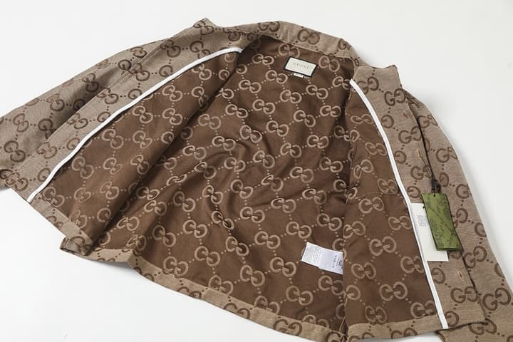Gucci Double G Jacquard Collared Long Sleeve Shirt Jacket – 25SS in Khaki Double G Jacquard