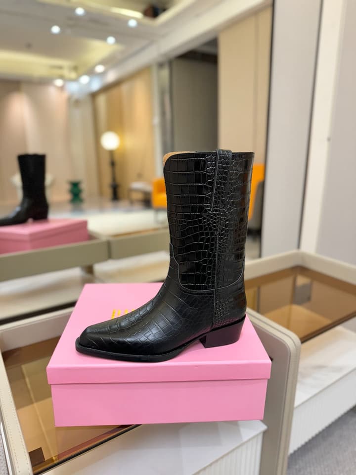 Paris Texas Western Ankle Boots in Embossed Black