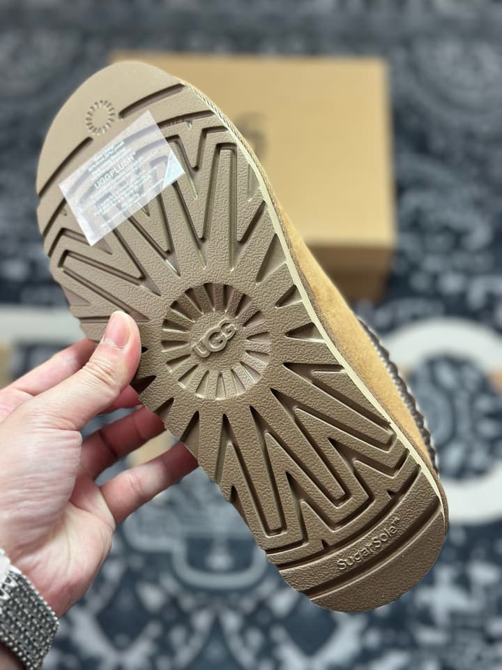 UGG Tazz Thin Sole Sheepskin Snow Boots in Black With White Patterned Trim