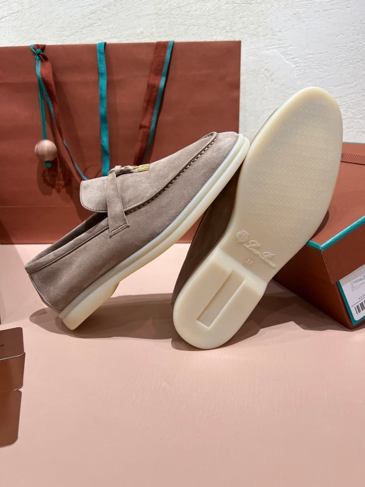 Loro Piana Classic Suede Backless Mules in Ash Blue Suede