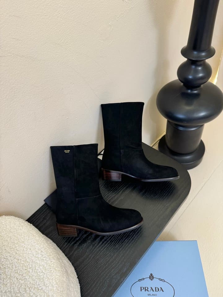 Prada Thick-Sole Knight Boots – 25SS in Dark Brown Suede
