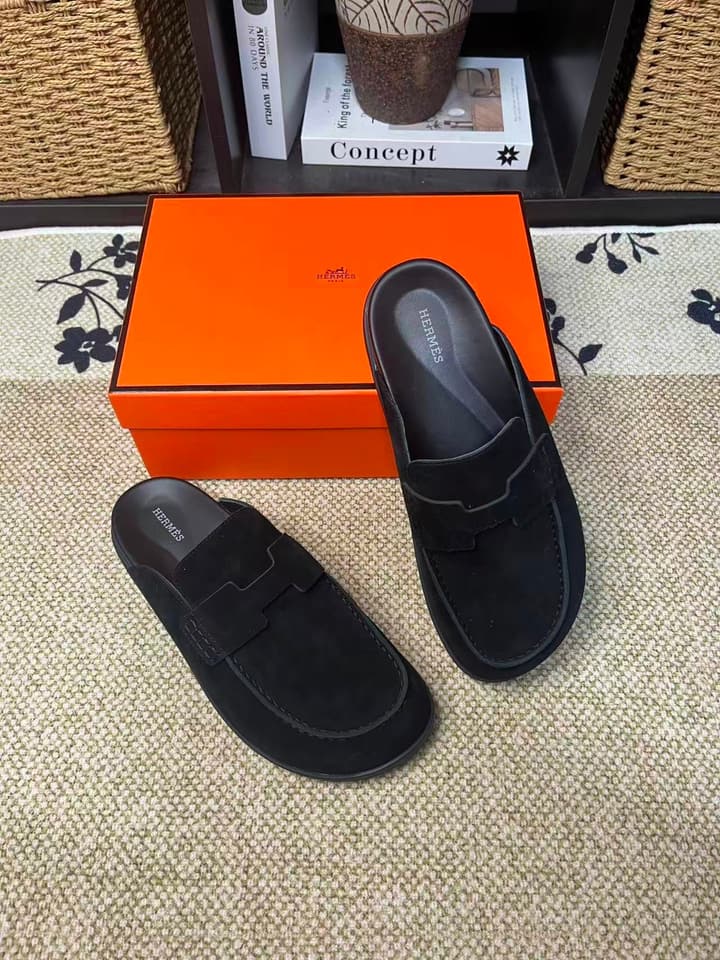 Hermès Suede Calfskin Chunky Mules