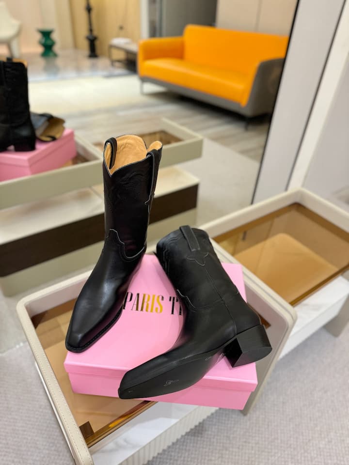 Paris Texas Western Ankle Boots in Embossed Black