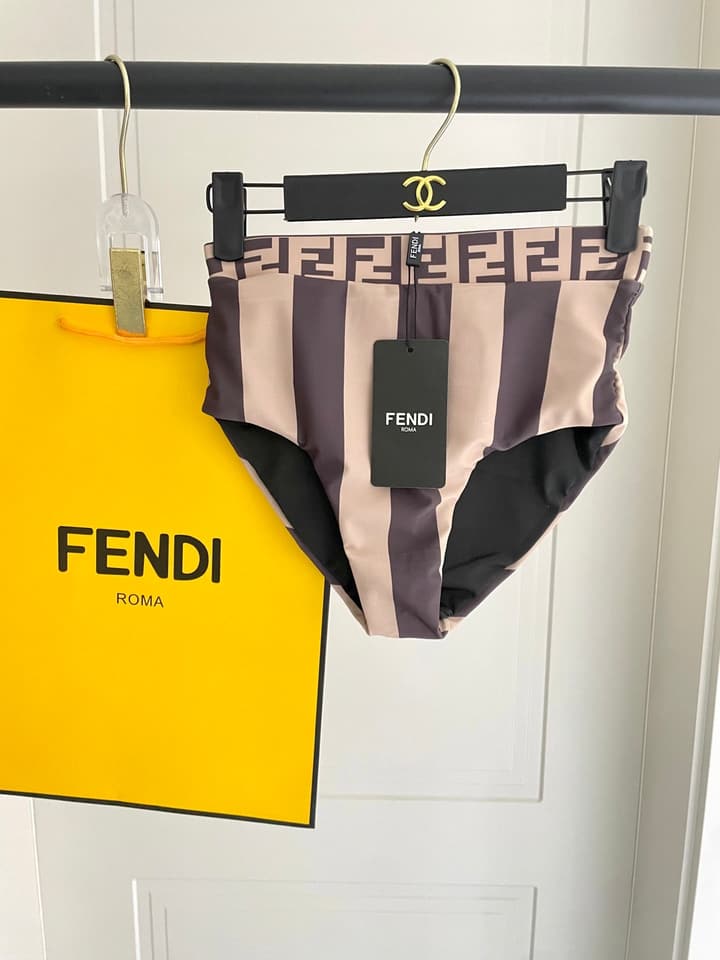 Fendi Versatile One-Piece Bikini Swimsuit in Brown Ff Logo Bikini