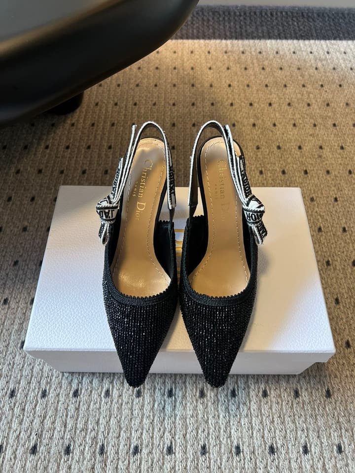 Dior J'Adior Dior Or Embroidered Slingback Heels in Black Smooth